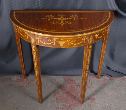 Anglais Sheraton marqueterie Table console Tables Demi Lune