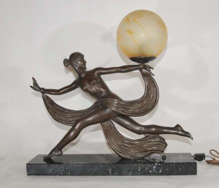 Art Deco Bronze Figurine lampe Signé 1920 Ouline