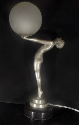 Art Déco Biba Clarte Fille Bronze Lampe Figurine