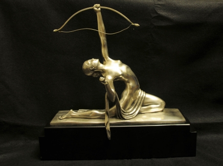 Art déco français Bronze Diana Archer Statue Bourraine
