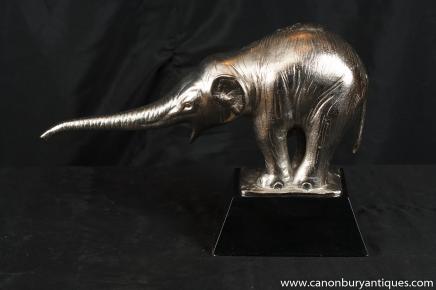 Art déco français Elephant Statue Argent Plaque Bronze