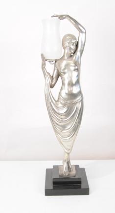 Français Art déco Lampe de table féminin Odalisque Figurine Statue Lumières