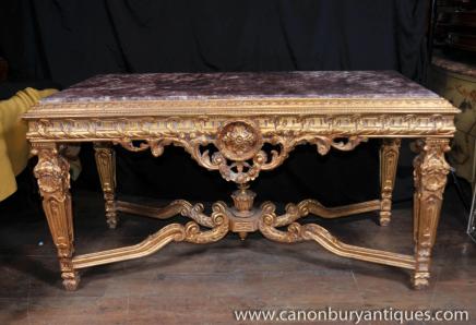 Français Louis XV doré Table console en marbre a complété Salle tableaux