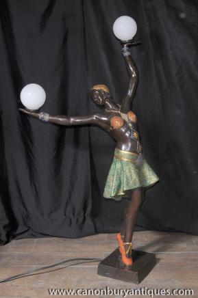 Grand français Bronze Art Deco danseur de lampe de lumière Figurine Statue