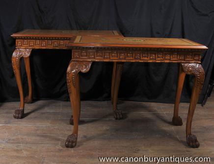 Jambes tableaux paire George II console peinte Satinwood Top sculpté