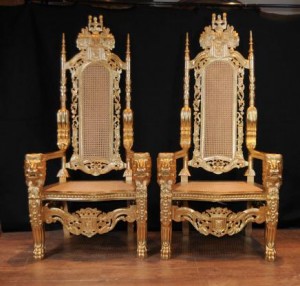 Paire Gilt XL George II Thrones fauteuils Sièges Fauteuils 