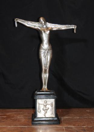Plaque Argent Bronze Art Déco Statue Figurine