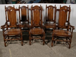 Réglez 8 anglais élisabéthain Tudor chêne Chaise président 