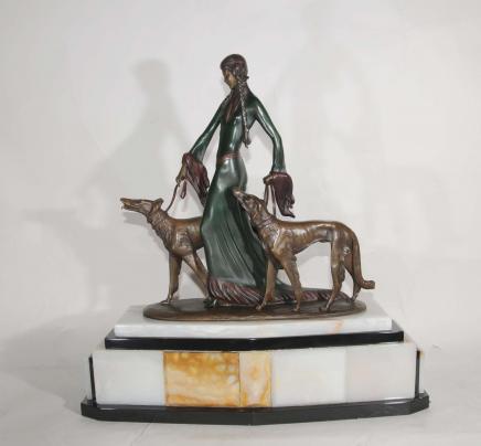 Signé Poertzel Art Déco Bronze aristocrates Barzoï Chiens Figurine