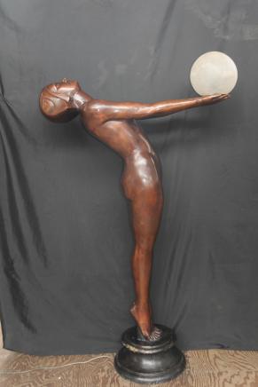 XL Art Déco Lampe français Bronze Biba Figurine Clarte
