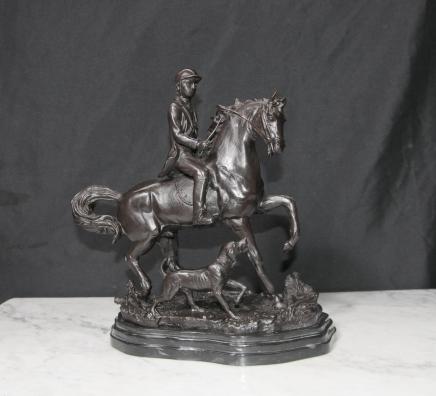 Anglais Bronze Fox Hunt Cheval Hunter Bloodhound Chasse Statue