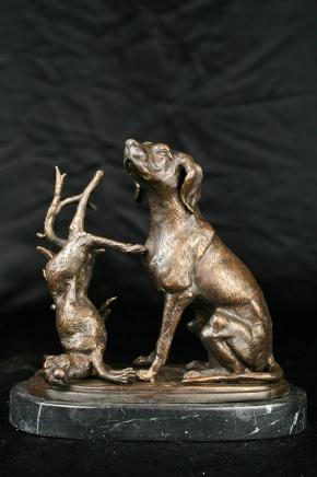 Anglais Bronze coulée Lapin Hunt Dog Hare Statue