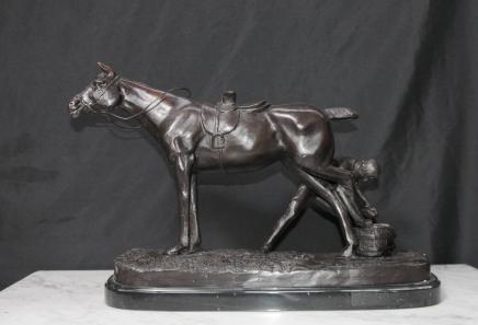 Anglais Bronze coulée cheval Forgeron Scène rustique