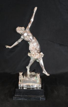 Argent Bronze Art déco français Dog Dancer Figurine