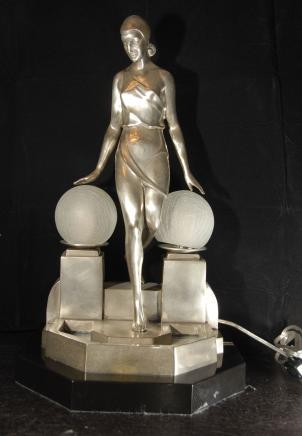 Argent Bronze Déco Biba Lampe Statue Figurine