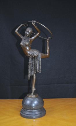Art Déco Bronze Chiparus Hoop Dancer Figurine Signé Statue