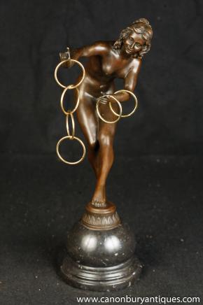 Art Déco Bronze Hoop Dancer Signé Colinet Nu Figurine