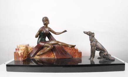 Art Nouveau français Bronze Figurine et Statue de chien de barzoï