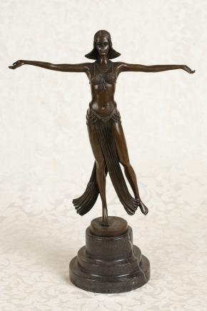 Art déco français Bronze Figurine Statue Signé Descomps