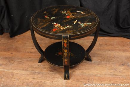 Black Lacquer Chinoiserie chinois Table d'appoint Tables d'appoint