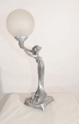 Bronze Art Nouveau Lampe de table féminin léger Statue Figurine