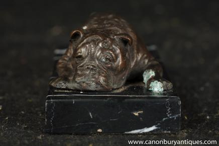 Bronze anglais Bulldog Statue Allongé Bull Dog