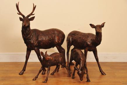 Bronze de Deer Stag famille Doe Jardin Statue Fawn