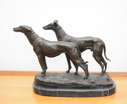 Chiens paire Bronze Greyhound signée Fremiet