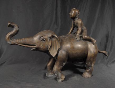 Chinois Tang Bronze Elephant & Boy éléphants casting