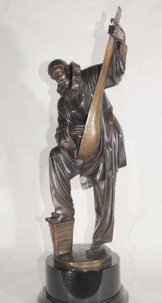 Chiparus Art Déco Bronze Clown mandoline Statue