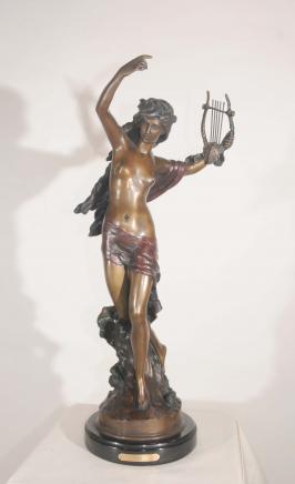 Classique Statue en bronze Figurine casting Harpe Girl par Moreau