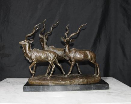 Deco Bronze cerf Gazelle Cerfs Statue Twisted Horns casting