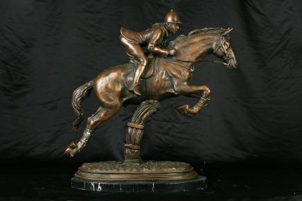 Français Bronze Horse & Jockey Statue Chevaux steeple
