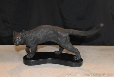 Français Bronze Statue de chat casting base de marbre