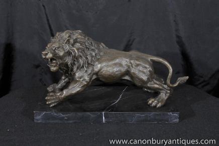 Français Lion de Bronze Statue Cat casting Prowling Tiger Animaux
