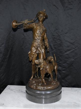 Grand français Bronze Hunter Statue Bloodhound Dog Statue