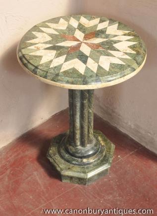 Italian Marble Side Table Sunburst Inlay Tuscan