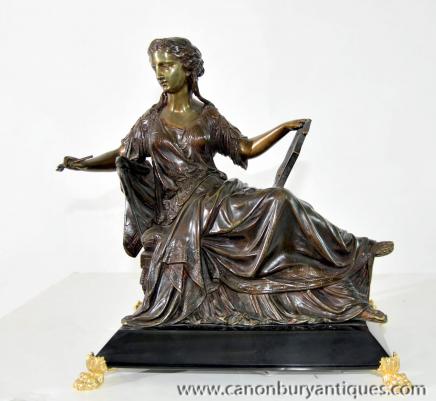 Italienne classique inclinable Maiden Lyre Bronze Statue Figurine