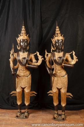 Paire De grandes statues de bronze Bali Temple de Bouddha bouddhisme bouddhiste Art