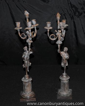 Paire Empire français figurine en bronze Candélabres Bougies
