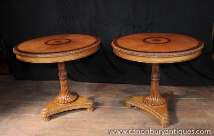 Paire Regency Satinwood tableaux Cocktail Side Table d'appoint
