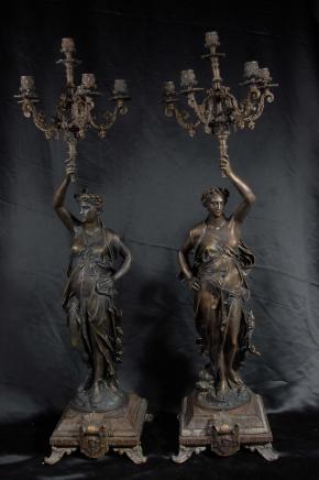 Paire de 3 pieds français Bronze Gregoire Candélabres torchères