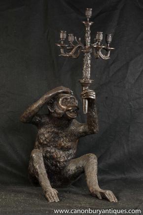 Quirky Bronze singe Chandelier Statue Bougie Ape Primat casting