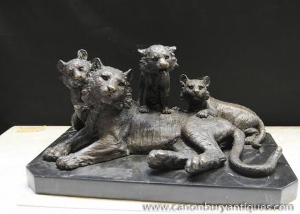 Statue en bronze Tiger Cubs et les Lions Animaux casting