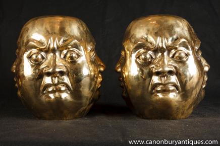 Statues paire de bronze tête de Bouddha bouddhisme bouddhistes