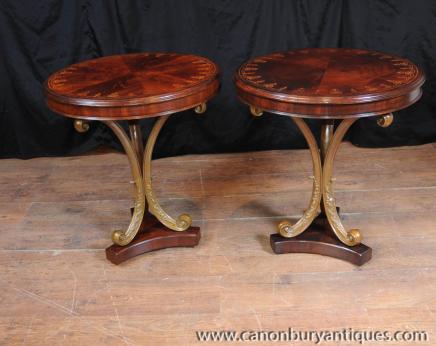 Tables paire Regency secondaires acajou Inlay Gilt Jambes Cocktail Table d'appoint