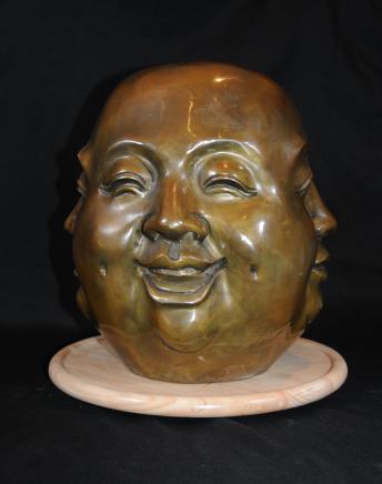 XL Smiling Buddha Buste en bronze Statue bouddhiste