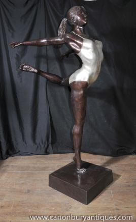 XL français Bronze Art Déco Danseur de ballet Statue architectural 