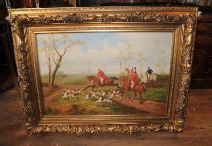 Anglais Fox Hunt peinture à l'huile Scène Cheval Art victorien Jocked