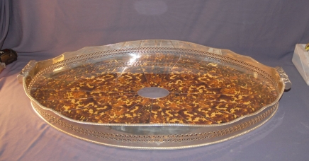 Anglais Silverplate & Faux écaille ovale Butlers Tray